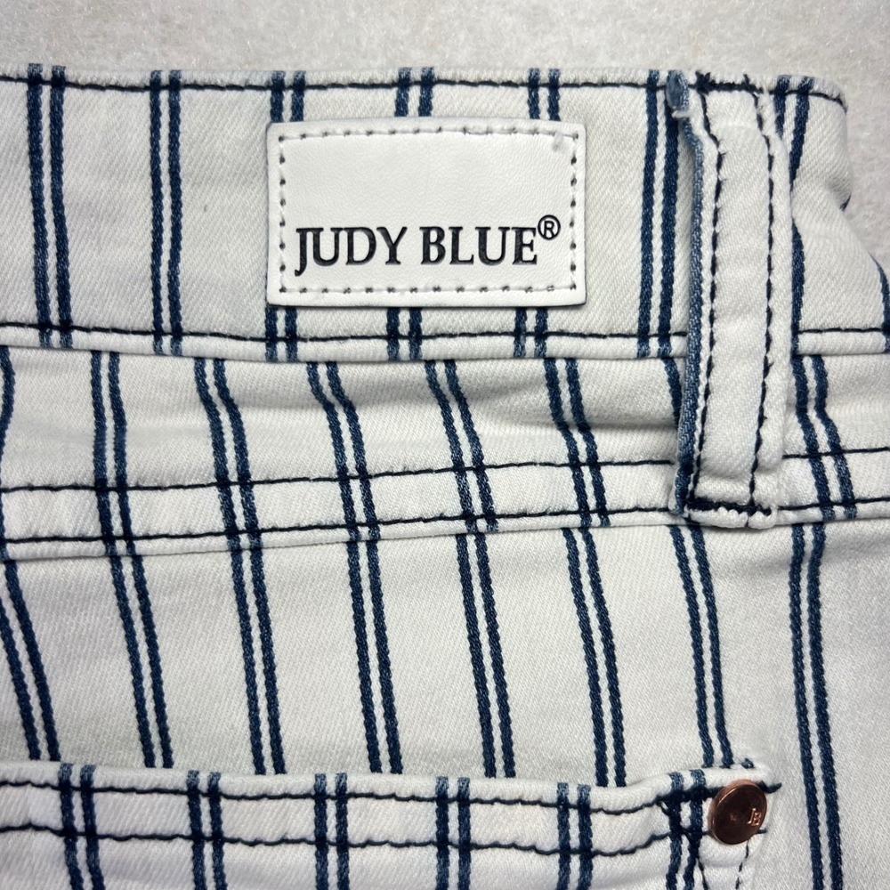 Judy Blue Super Flare Jeans Womens 15/32 White Navy Striped High Rise Western - Picture 9 of 16